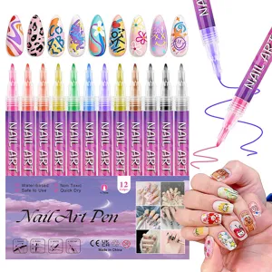 12 Colors Nail Art Pen Set Waterproof Quick Drying Graffiti Pens DIY Nail Painting Tools