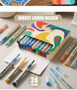Acrylic Paint Markers Set 24 Colors Direct Liquid Soft Tip Art Pens for Students