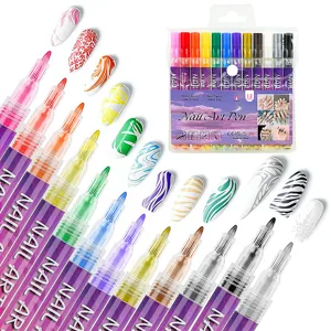 12-color nail art pen set, waterproof quick-drying graffiti pens for DIY nail design and painting.