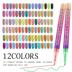 Nail art marker pen set detail showing vibrant colors, waterproof fast-drying doodle lines.