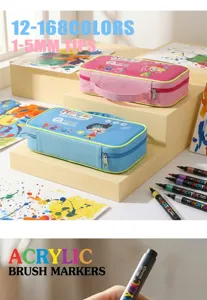 168 Colori Pennarelli Acrilico Set Punta Morbida Borsa Tessuto Studente Disegno