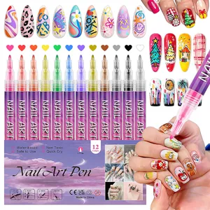 12 Colors Nail Art Pens Waterproof Quick Dry DIY Drawing Marker Pen for Nail Design Decor