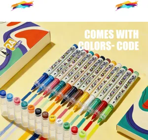 24 colors acrylic marker set soft head direct liquid paint pens for student art graffiti.