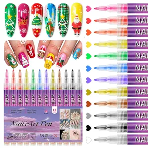 12 Colors Nail Art Pen Set Waterproof Quick Drying Graffiti Pens DIY Manicure Line Painting Tools