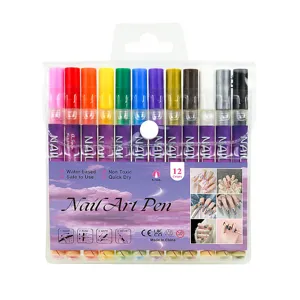 12 colors nail art pen set waterproof quick dry diy manicure painting graffiti markers