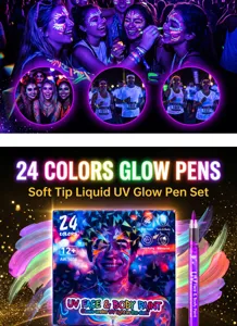 Set 24 markeria UV gia vafi somatos kai prosopou, malaki myti, adiavrocho makigiaz neon.