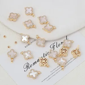 Detalles de cierre de joyería de trébol de nácar chapado en oro para pulsera y collar.