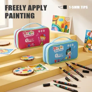 Set 168 Pennarelli Acrilici con Custodia Portatile Punta a Pennello Articoli per Pittura