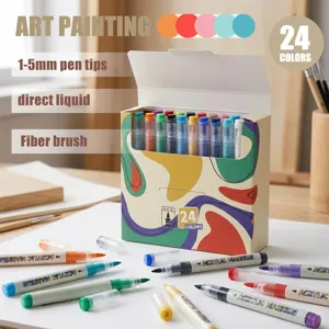 24 colors acrylic marker pens set with 1-5mm tips, direct liquid fiber brush for art painting.