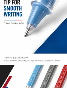 Detalle de bolígrafo de gel líquido, punta de aguja 0.5mm, escritura fluida oficina y escuela.