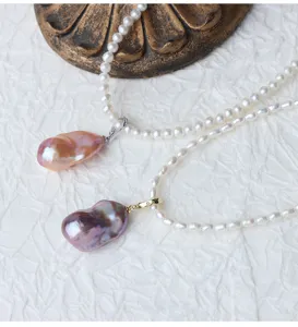 Pendente perla barocca coda di pesce perla d'acqua dolce naturale collana argento.