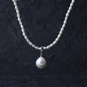 Collana con Pendente Perla Barocca Edison Argento Sterling S925 12-13mm Elegante