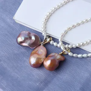 Collana con ciondolo di perle barocche colorate con chiusura in argento S925 perle d'acqua dolce