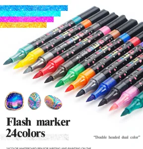 24 colors dual head glitter marker pens set for drawing painting and rock art details.