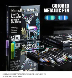Lot de marqueurs acryliques métalliques à double pointe, stylos peinture étanches pour loisirs.