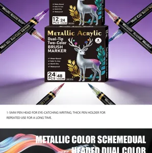 Gros plan sur le marqueur acrylique métallique à double pointe avec un pinceau fin.