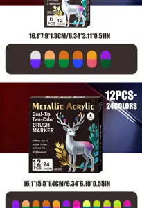 Set de marqueurs acryliques métalliques à double pointe pour les loisirs créatifs.