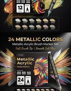 Ensemble de marqueurs pinceaux acryliques métalliques pour dessin DIY et projets d'artisanat.