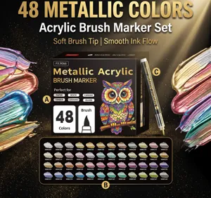 Lot de 48 marqueurs pinceaux acryliques métalliques pour peinture sur pierre, toile et bois.