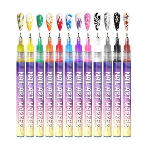 12-color nail art marker pens set with 0.5mm needle tip, waterproof acrylic quick-drying.