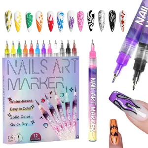Waterproof Nail Art Pens Acrylic Markers Fine Tip Multicolor Drawing Pens For DIY Manicure Nail Painting Design