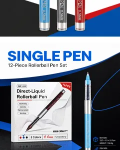 Vista detallada del juego de bolígrafos de tinta líquida de 0.5mm, escritura fluida y rápida.