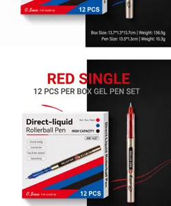 Σσετ 12 στυλό γελ roller υγρής μελάνης 0.5mm, ομαλή γραφή για γραφείο σχολείο κόκκινο