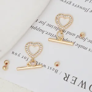 Cierre OT de corazón chapado en oro con cuentas para pulseras de joyería DIY hecha a mano