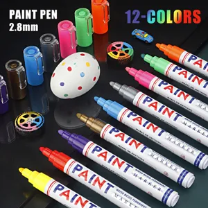 stylo peinture 2.8mm set 12 couleurs marqueur impermeable a l'huile pour metaux pneu art