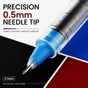 Bolígrafo roller de punta fine de 0,5 mm con tinta líquida para escritura precisa.