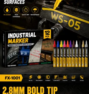 12-color industrial oil-based paint marker set, waterproof quick-dry pens for metal and glass.