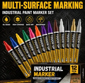 12-color industrial paint marker set, oil-based, waterproof quick-dry pens for multi-surface.