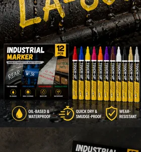 12 colors industrial oil-based paint markers set for metal, tire, waterproof and quick-drying.