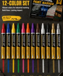 12-color industrial paint marker set with 2.8mm bold tip for metal glass plastic wood