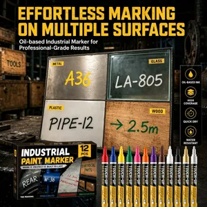 12-color oil-based industrial paint markers set, waterproof quick-dry for metal glass wood.