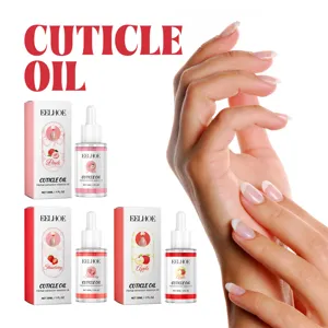 Cuticle oil detail view showing dropper bottle and packaging with nourishing fruit scents.