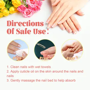 Detailed instruction graphic showing step-by-step application of nail care oil safely.