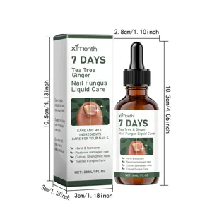 Detail view showing dimensions of the nail care liquid bottle and packaging box clearly.