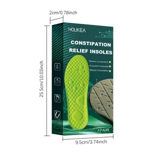 HOUKEA constipation relief insoles detail showing size dimensions and acupoint massage dots.