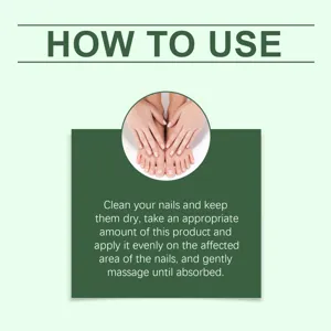 Nail care liquid product instruction detail graphic showing step-by-step usage guide for healthy nails.