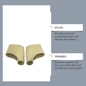 Detailed view of beige nylon and spandex foot care sleeves, highlighting elasticity and support.