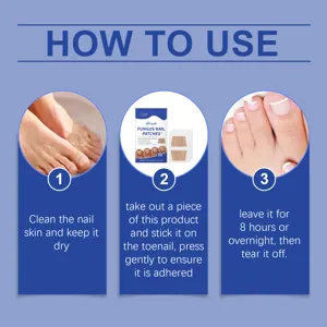 Detail view showing step-by-step instructions for using the anti-fungus nail care patches effectively.