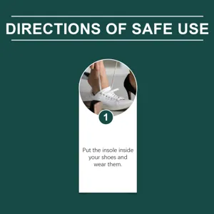 Detail view showing the usage instructions and safe wearing guide for comfortable insoles.