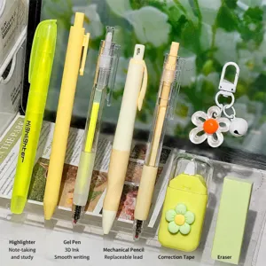Macaron Color Student Stationery Set Cute Floral Highlighter Correction Tape Gel Pen School Office Supplies Gift