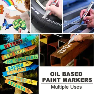 Waterproof oil-based paint marker pens with 6mm broad tip for rock, metal, tire, and glass.