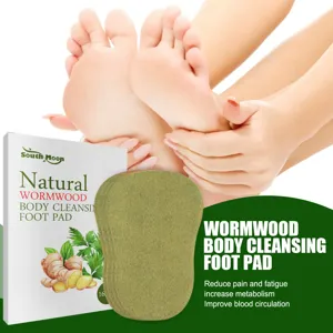 Herbal wormwood foot patch detail showing natural ingredients and soothing foot care application.