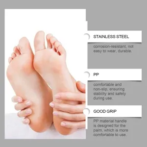 Stainless steel foot file with comfortable PP handle for gentle callus removal and daily care.