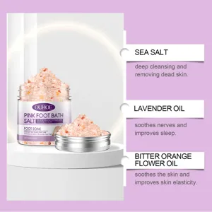 Sal de baño para pies rosa OUHOE con sal marina y aceite de lavanda relajante