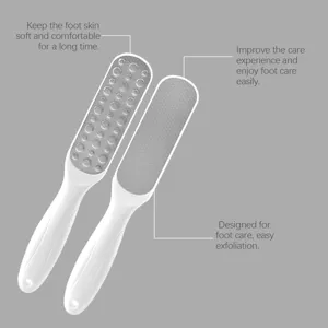 Double sided stainless steel foot file for gently removing dead skin, calluses and daily foot care.