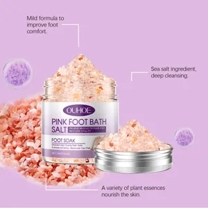 OUHOE sal de baño rosa 100g limpieza profunda exfoliante extractos naturales cuidado spa relajante.